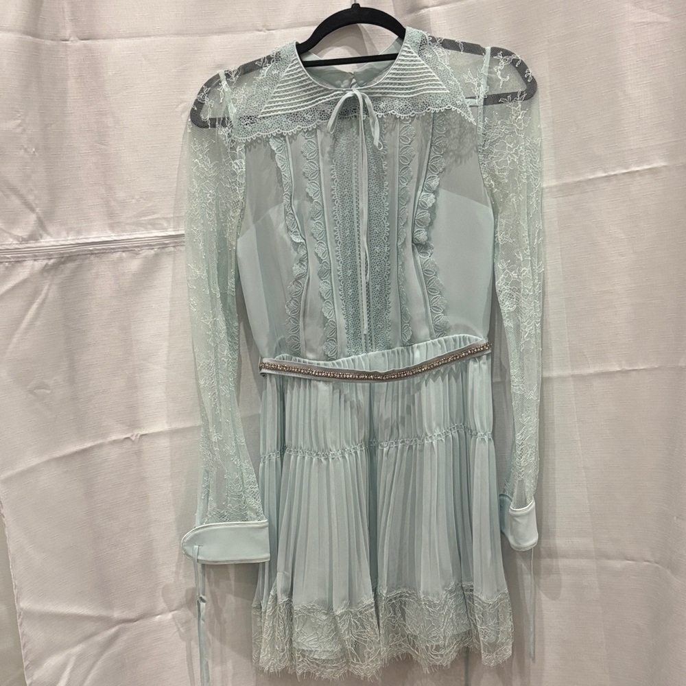 Self-Portrait mint green lace detail dress